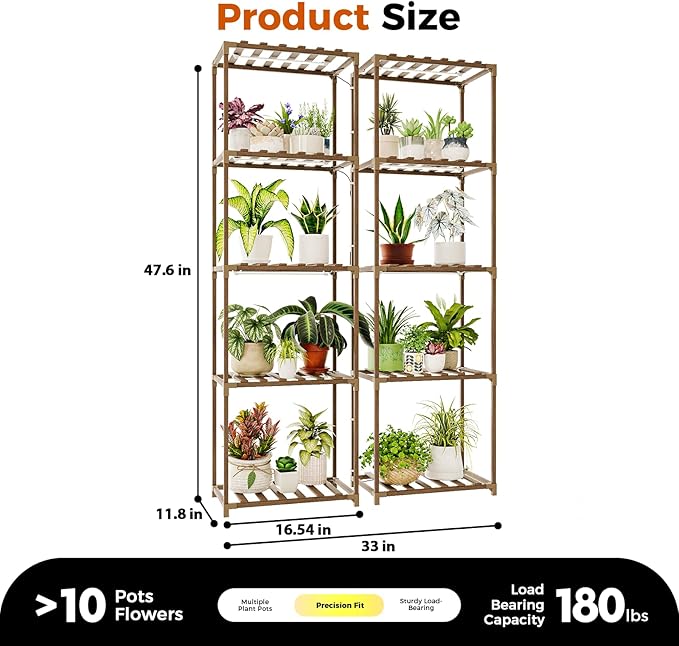 Bamworld Plant Stands with Grow Lights Sets of 2 Tall Plant Shelves - Image 7