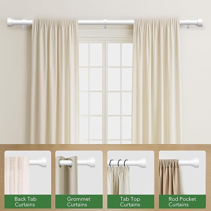 Curtain Rods for Windows 72 to 144, 1 Inch Adjustable White Extra Long Heavy - Image 5