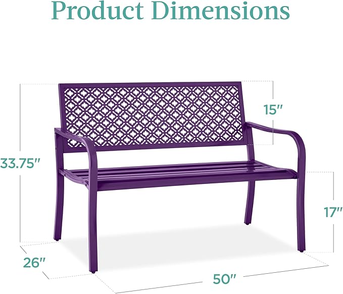 Best Choice Products Outdoor Bench 2-Person Metal Steel Benches Furniture - Image 2