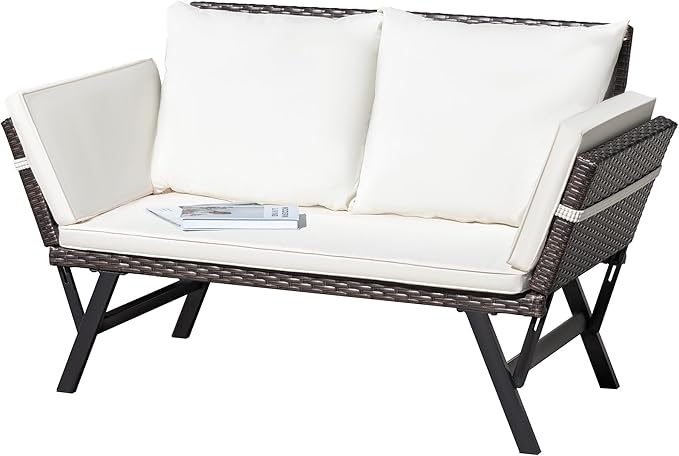 Greesum Outdoor Sofa, Woven Rattan Patio Furniture, Convertible Daybed or by BuynowfromGreesum