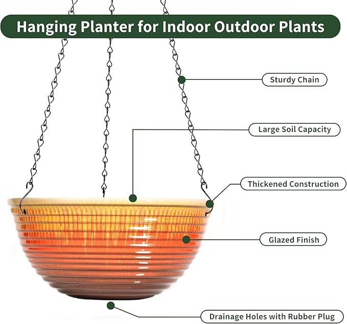 12 inch Large Hanging Planters for Indoor Outdoor Plants, Hanging Baskets for - Image 4