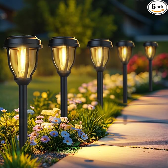DERAYSION 6 Pack Solar Lights Outdoor, Solar Pathway Lights Waterproof Garden by DERAYSIONSolarLighting
