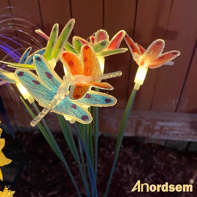 Anordsem Solar Garden Lights Outdoor: 8 Removable Optical Fiber Dragonflies 2 - Image 5