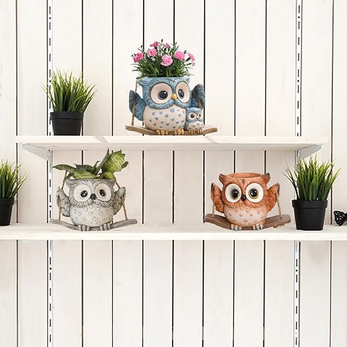 Swing Owl Hanging Planters for Indoor Plants, Cute Small Succulent Pots - Image 6