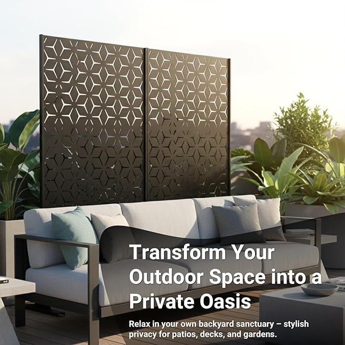 6FT Metal Privacy Screen Outdoor – Decorative Laser Cut Privacy Fence Panel - Image 2
