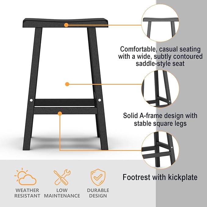 29in Tall Bar Stools Set of 2, Waterproof UV-Resistant, Durable Resin Kitchen - Image 5