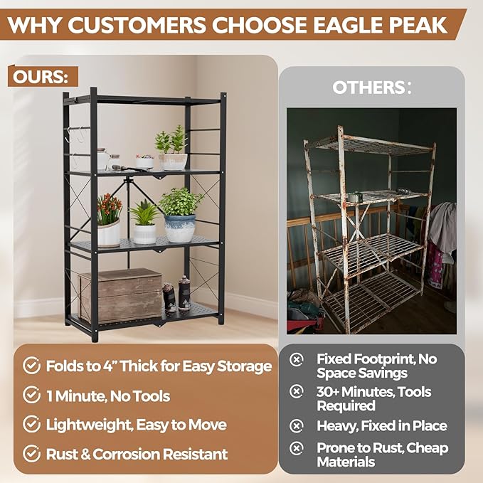 EAGLE PEAK 4-Tier Foldable Greenhouse Shelf, Heavy Duty Metal Storage Rack - Image 8