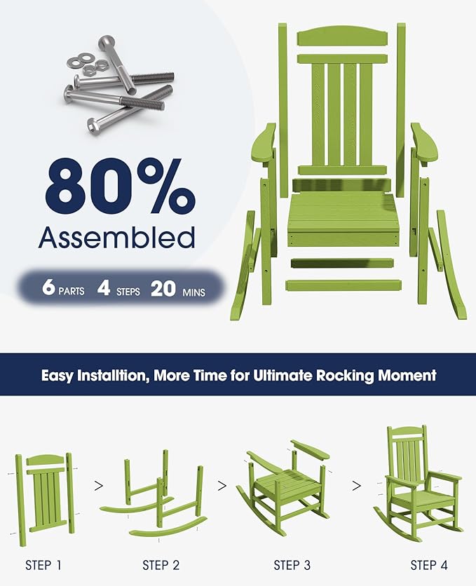 KINGYES HDPE Outdoor Rocking Chair Set of 4, All-Weather Poly Patio Rocking - Image 3