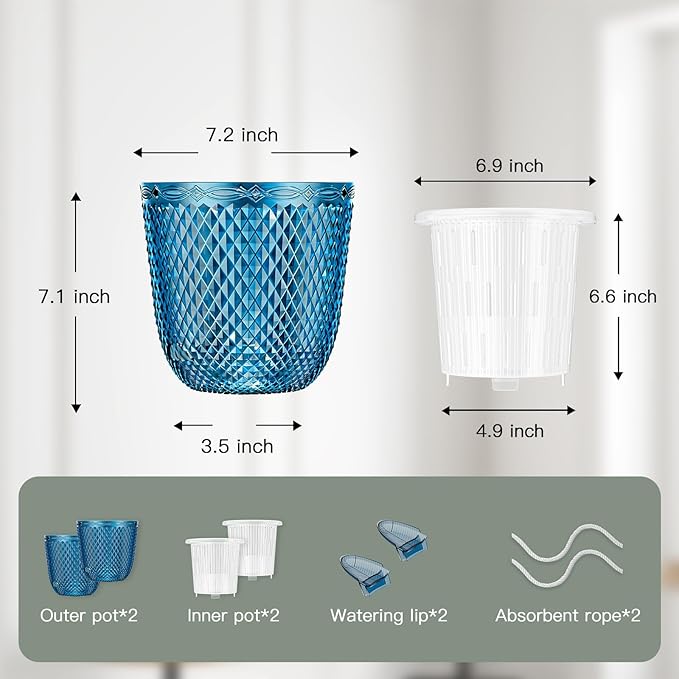 QCQHDU 2 Pack Self Watering Pots, 7.2 Inch Flower Pots - Image 6