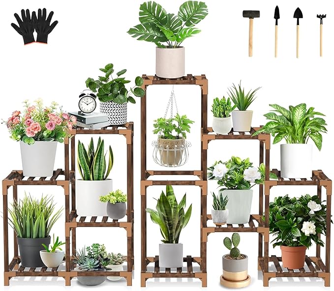 Uneedem Wood Plant Stand Indoor Outdoor Corner Plant Shelf Stand, 5 Tiered 10 by Uneedem