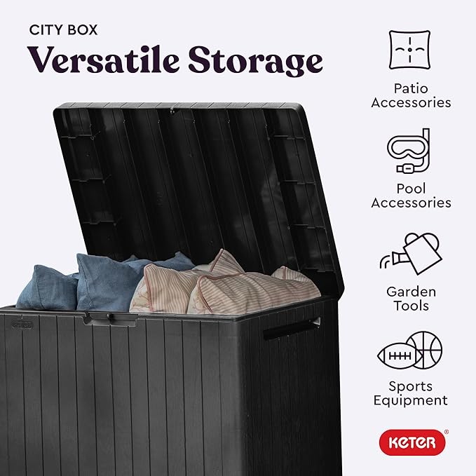 Keter City 30 Gallon Resin Outdoor Storage Box & Patio Side Table - Image 4