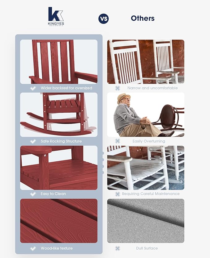 KINGYES Oversized Outdoor Rocking Chair Set of 4, All-Weather Patio Rocking - Image 8