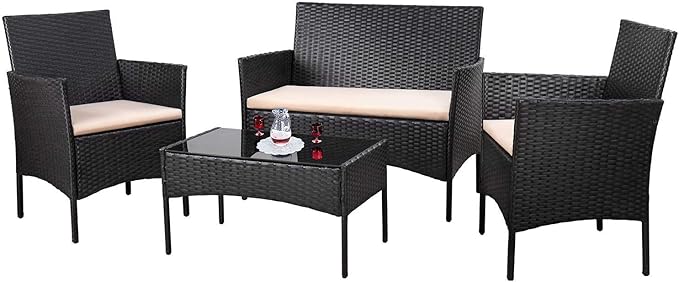 Homall 4 Pieces Outdoor Patio Furniture Sets Rattan Chair Wicker Set, Outdoor by Homall