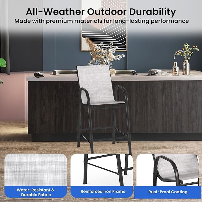 HOMREST Outdoor Bar Height Stools Set of 6, High Back Patio Chairs - Image 5