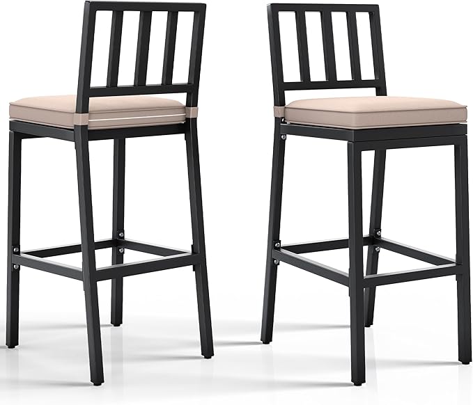 YITAHOME Outdoor Bar Stools Set of 2, Cushioned Metal Outdoor Bar Stools by YITAHOME