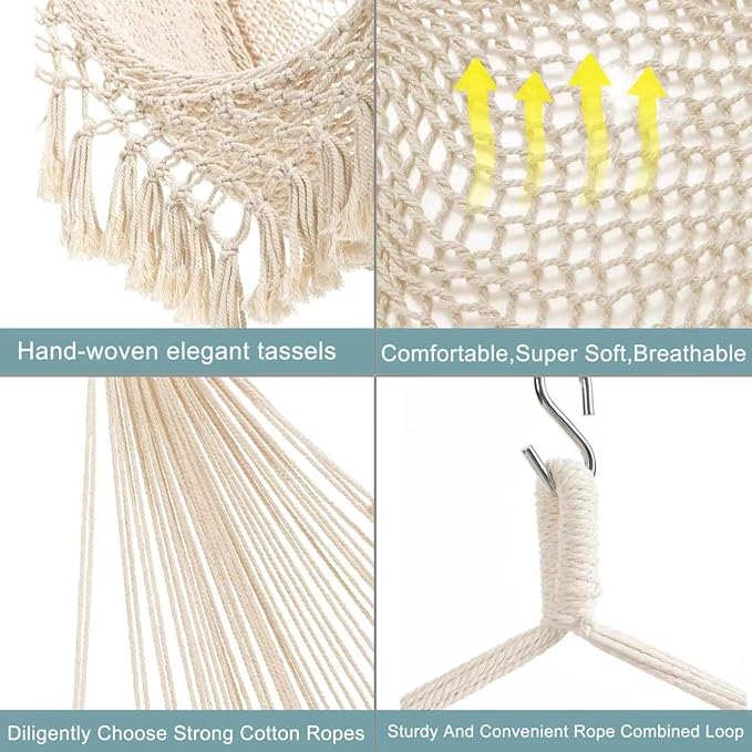 Hammock Chair，Max 330lbs, Large Hanging Chair, Soft Cotton Rope Swing Chair - Image 5