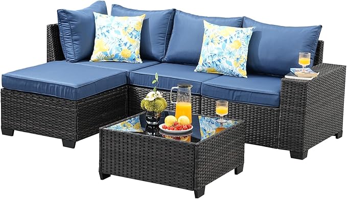 Jing's Villa 5-Piece Patio Furniture Set, All-Weather Outdoor Wicker Sectional - Image 9