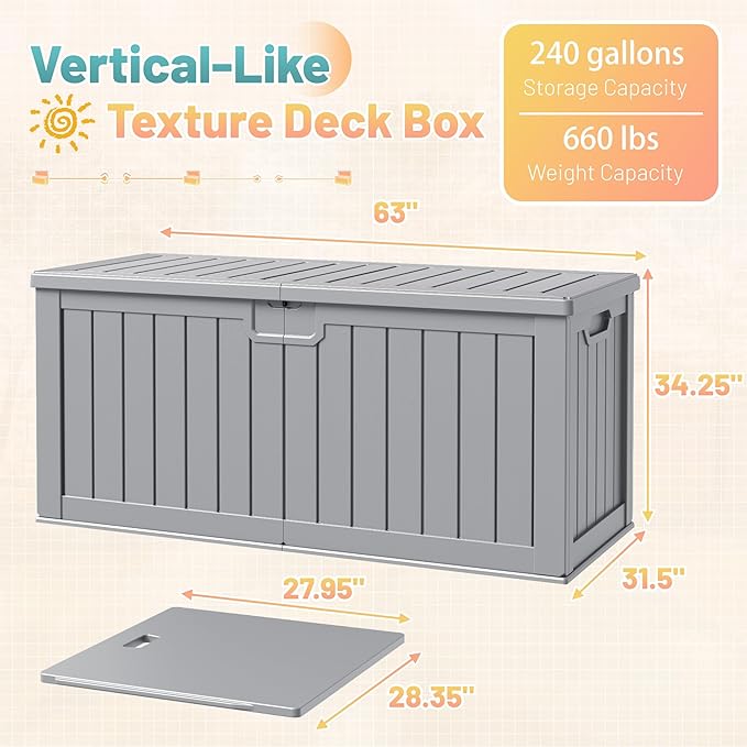 Patiowell 240 Gallon Large Outdoor Storage Box, Waterproof Deck Box - Image 7