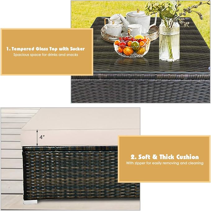 Tangkula 5 Pieces Patio Rattan Furniture Set, Outdoor Sectional Rattan Sofa Set - Image 7