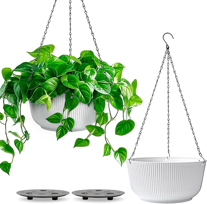 T4U Hanging Planter Self Watering 8 Inch, 2 Pack White Indoor Hanging Plant pots by T4U