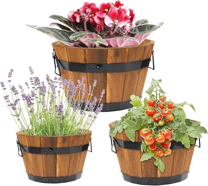 Idzo Set of 3 Wooden Upgraded Brown Orange Flower Boxes Outdoor, Durable Acacia by Idzo