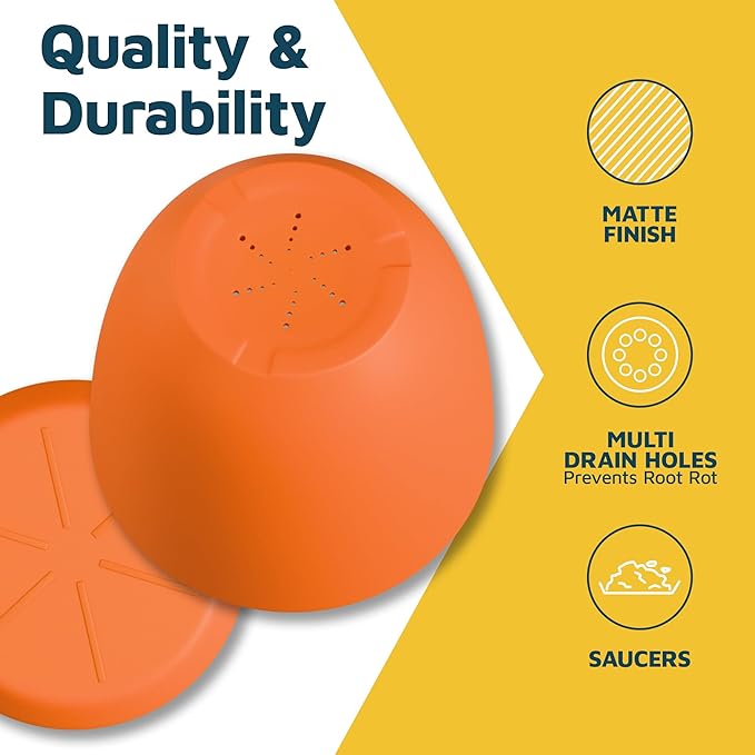 Yellow Plant Pots with Drainage Holes & Saucers 5 Pack, Indoor & Outdoor - Image 7