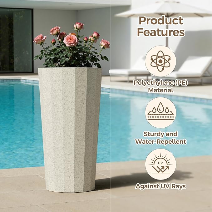 23.6" Tall Outdoor Planters Set of 2, Large Planters - Image 3