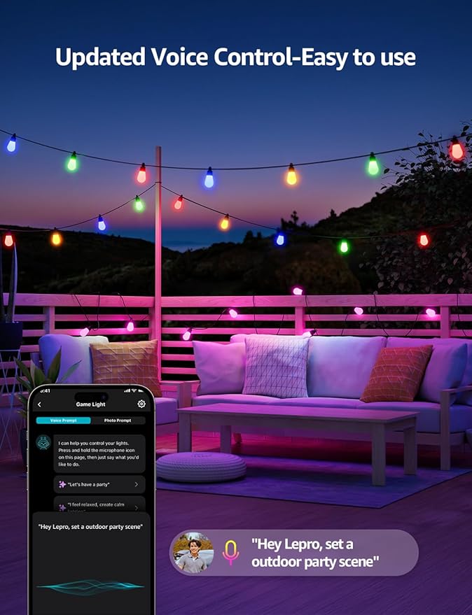 Lepro ZB1 AI Smart Outdoor String Lights APP Control, 100 ft RGB+IC+Warm White - Image 9