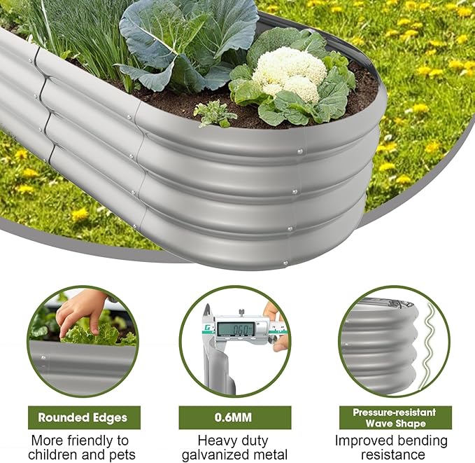 8x2x1ft Oval Galvanized Raised Garden Bed Outdoor 9-in-1 Large Metal Modular - Image 4