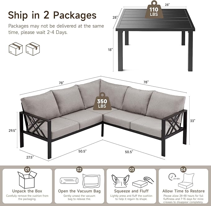 Patio Furniture Set, 6-piece Metal Sectional Furniture Sofa - Image 3