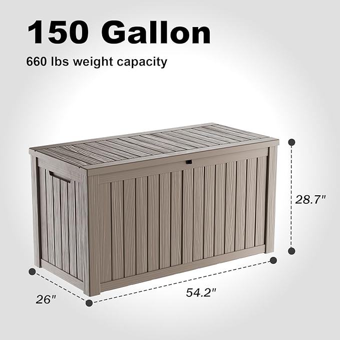 DRATO 150 Gallon Outdoor Storage Box, Large Waterproof Deck Box, Lockable Resin - Image 2