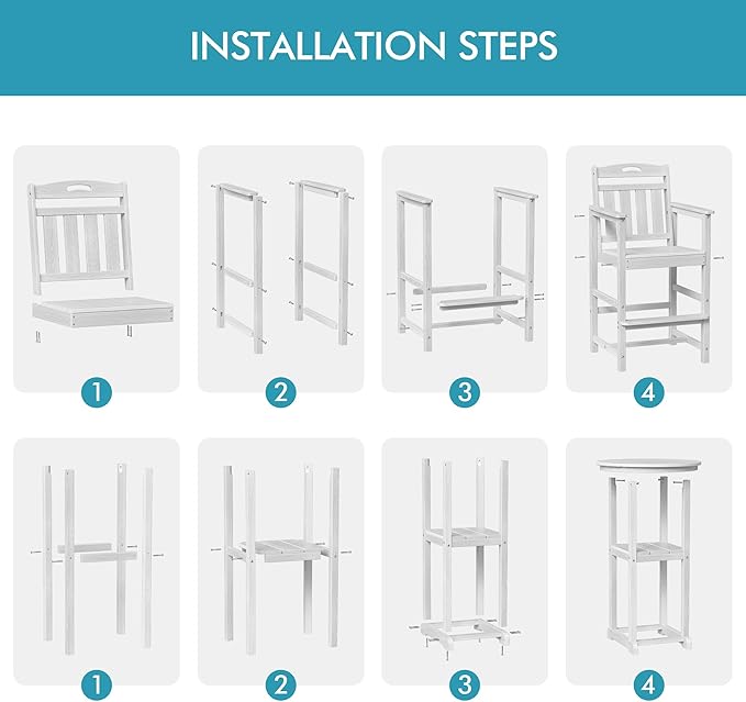Ciokea 3-Pcs Bistro Table and Chairs, All-Weather Round High Top Bar Table - Image 9