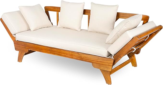 Christopher Knight Home Gary Patio Convertible Couch, Wooden Outdoor Daybed - Image 9
