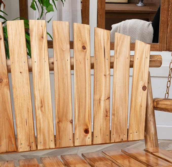 Outdoor Porch Swing Front Porch Hanging Wooden Bench Swing 2 Seat Chair - Image 7