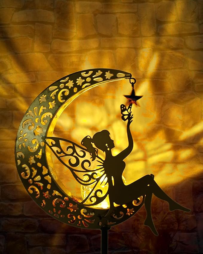 Solar Garden Statues Outdoor Decor, Fairy Moon Figurine Light Stake, - Image 8