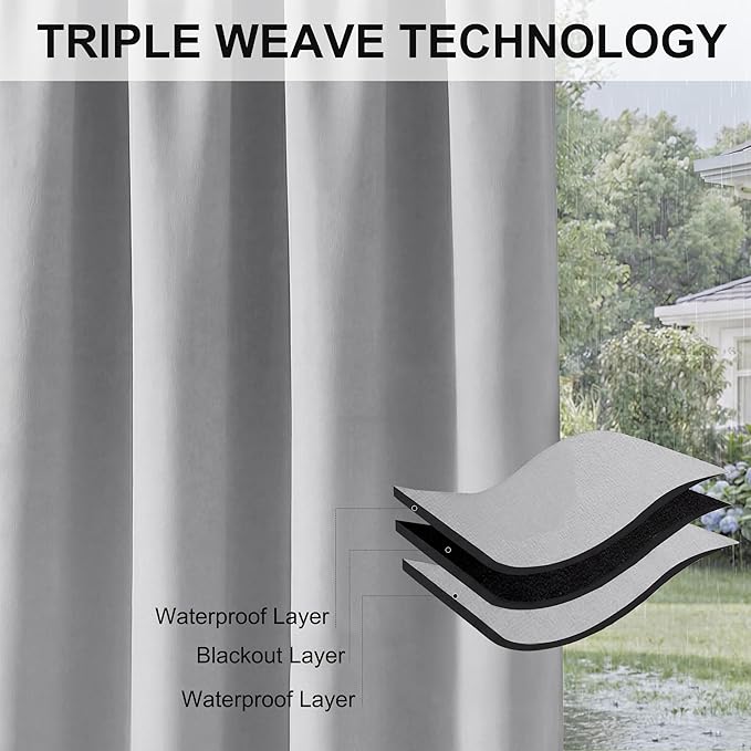 RYB HOME Outdoor Curtains for Patio Waterproof Block Sunlight Thermal Insulated - Image 6