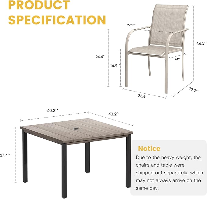 VICLLAX Outdoor Dining Set for 4, 5 Pieces Patio Dining Furniture Set - Image 7
