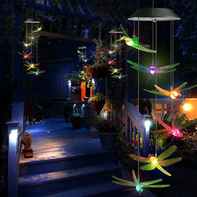 Toodour Solar Wind Chimes Outdoor, Color Changing Solar Lights Dragonfly - Image 2