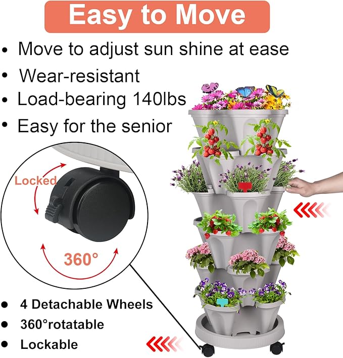 GameXcel Vertical Planter, 6 Tier Stackable Strawberry Planter - Image 2