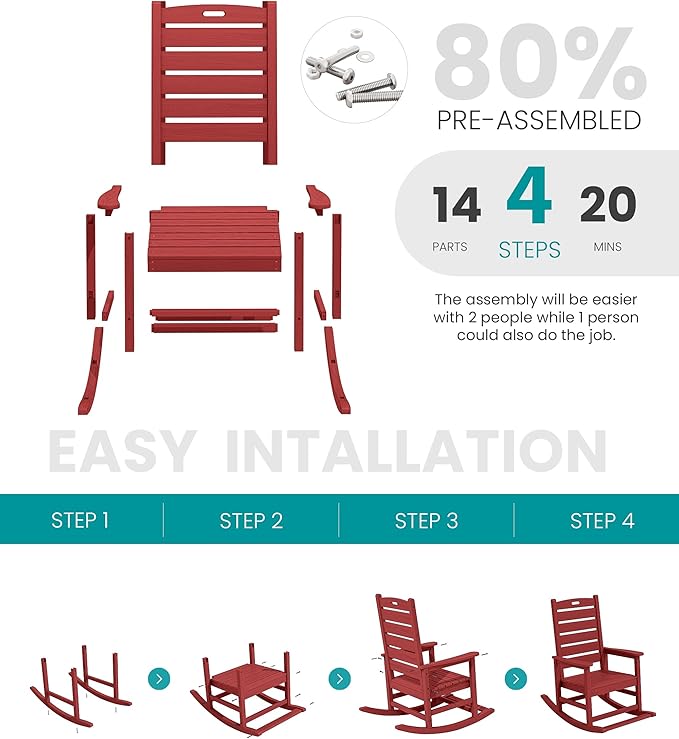 SERWALL Outdoor Rocking Chair Set of 2, Oversized Rocking Chair - Image 5