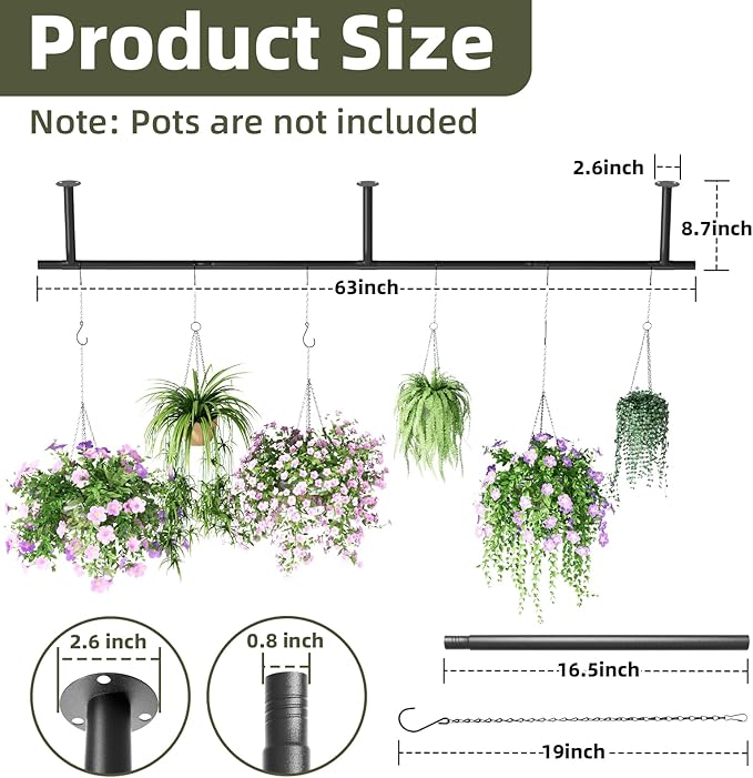 Plant Hanger Indoor 63 inch, Metal Planters Hanging Rod - Image 2