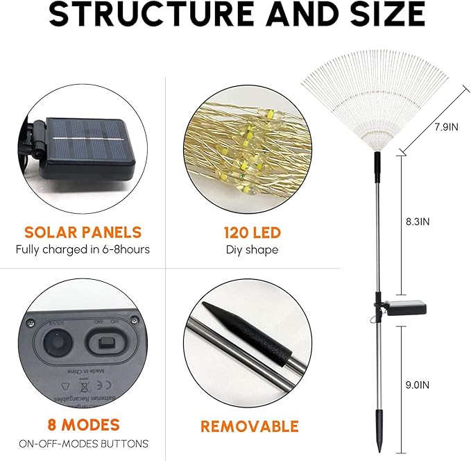 Solar Garden Lights for Outdoor Decor, Waterproof 2 Pack Solar Powered Firework - Image 8