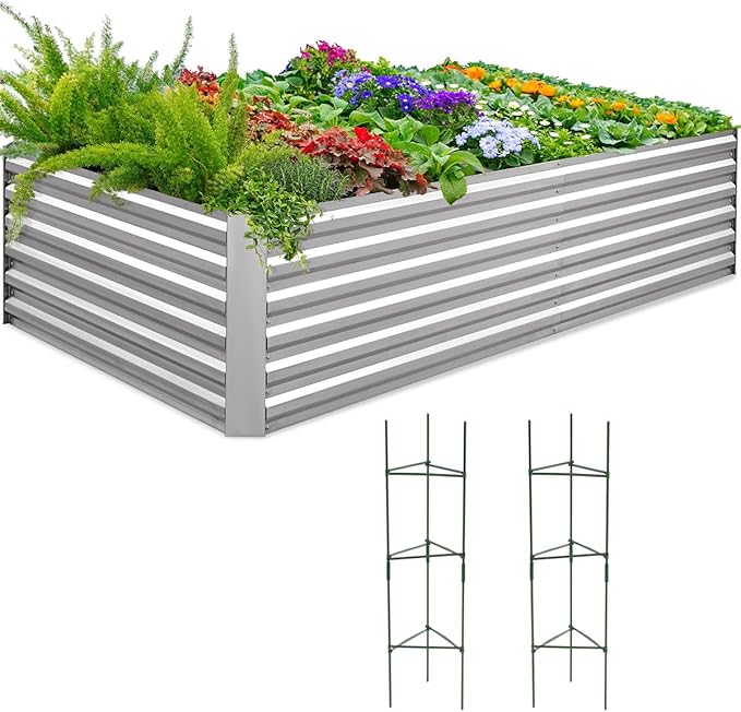 Quictent Galvanized Raised Garden Bed 8x4x2 Ft Tall Metal Planter Box by QUICTENT