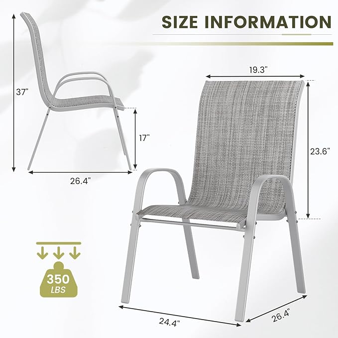 UDPATIO Patio Chairs Set of 2, Stackable Silver Outdoor Dining Chairs - Image 3