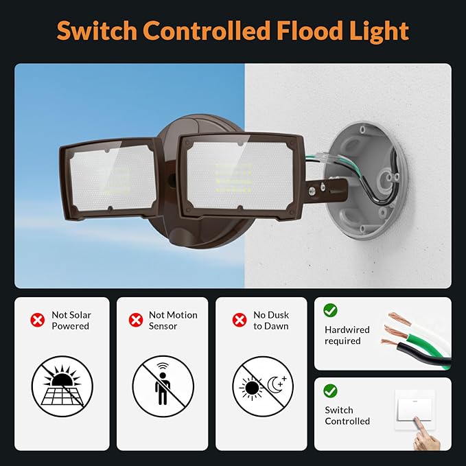 LEPOWER 3000LM LED Flood Light Outdoor, Switch Controlled LED Security Light - Image 2