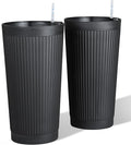 Self Watering Tall Black Planters Outdoor Set of 2, 24” Flower Pots Planters by PolarcoForgeco