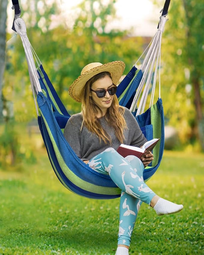 Halalona Hammock Chair Hanging Hammock Chair Rope Swing 2 Cushions - Image 4