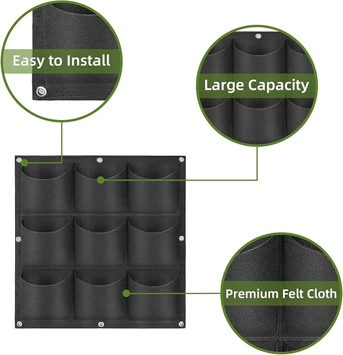 Hanging Planting Grow Bags, 9 Pockets Hanging Vertical Wall Planter Wall - Image 4