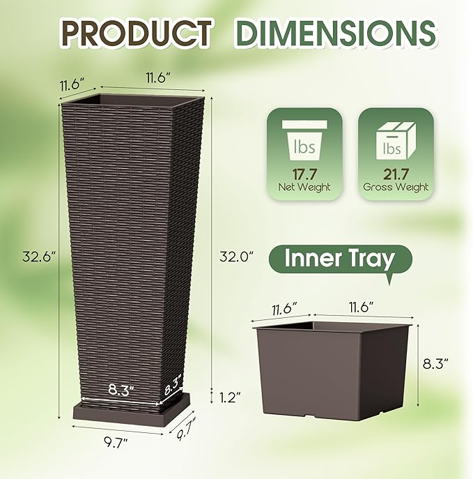 Set of 2 32 Inch Tall Plastic Planters - Image 7