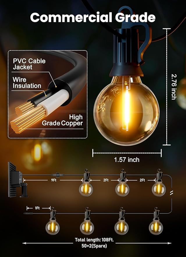 Brightown 108FT 52 LED Solar String Lights Outdoor - Image 5